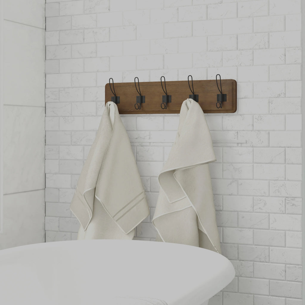 Rustic Brown Wall Mount Coat Rack with 5 Hooks M60710