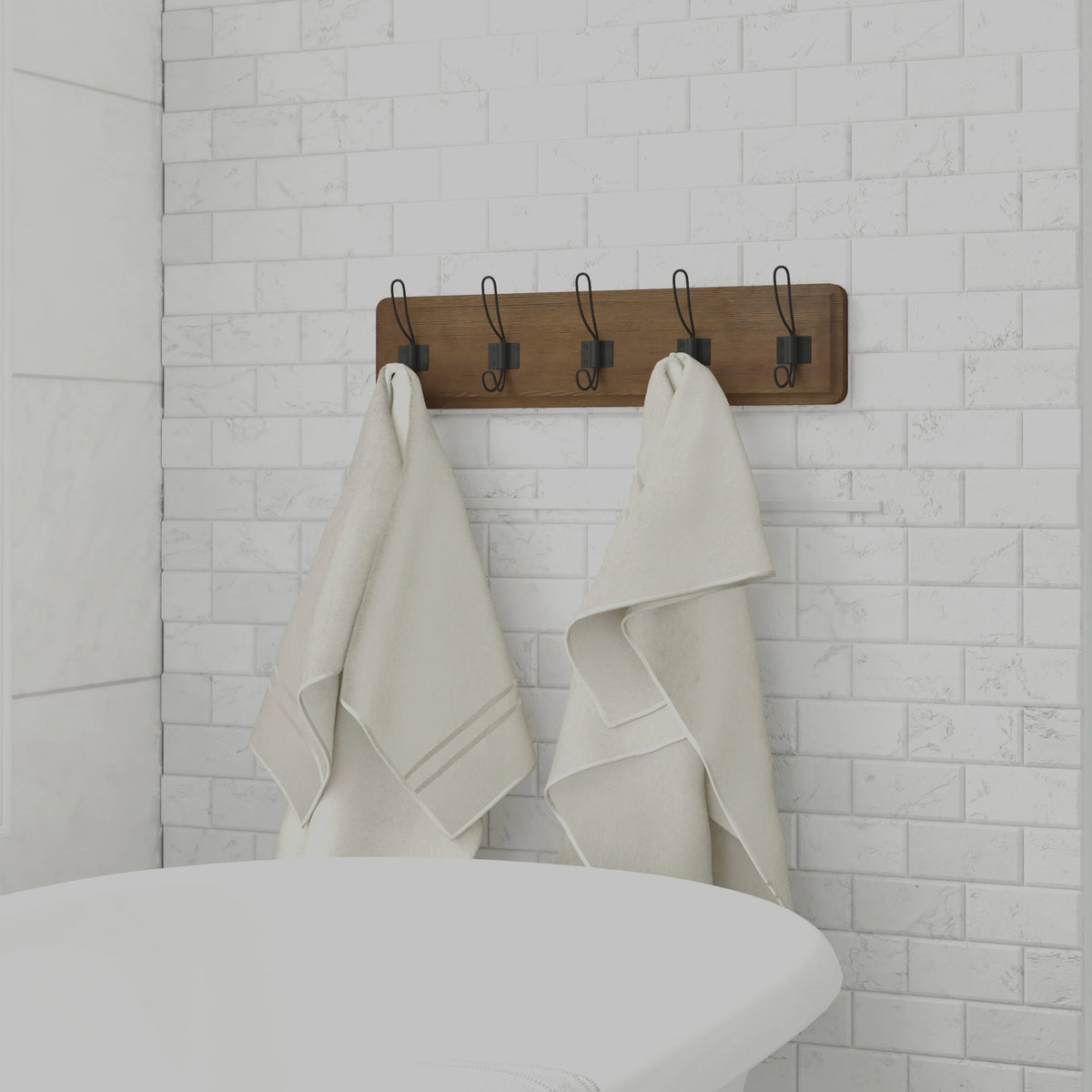 Rustic Brown Wall Mount Coat Rack with 5 Hooks M60710