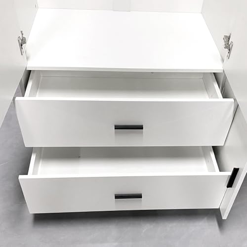 White 4 Door 2 Drawer Wood Armoire Wardrobe with Mirror K20255