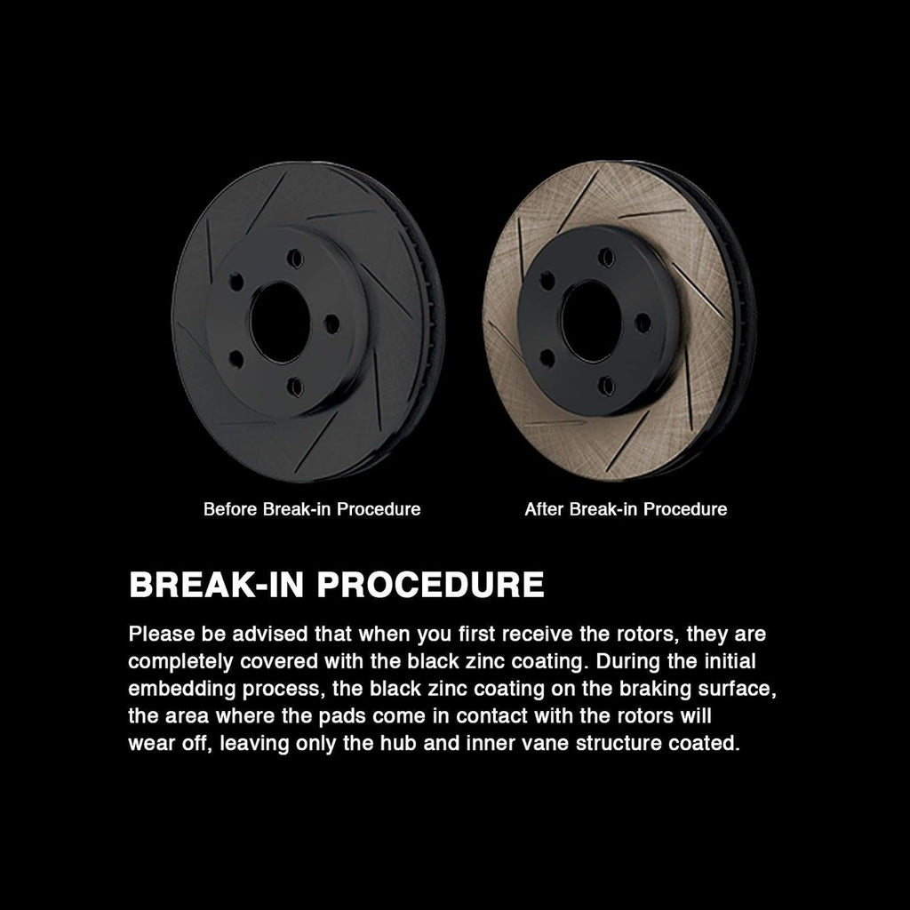 2004-2013 Mazda 3 Rear Black Zinc Slotted Brake Rotors Kit with Semi-Metallic Brake Pads L904