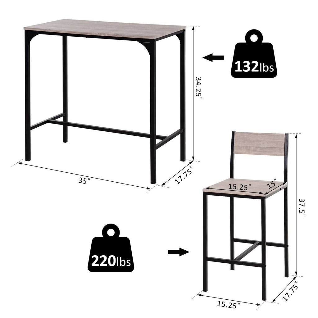 Industrial Counter Height 3-Piece Dining Set - Black - Rectangular J86070
