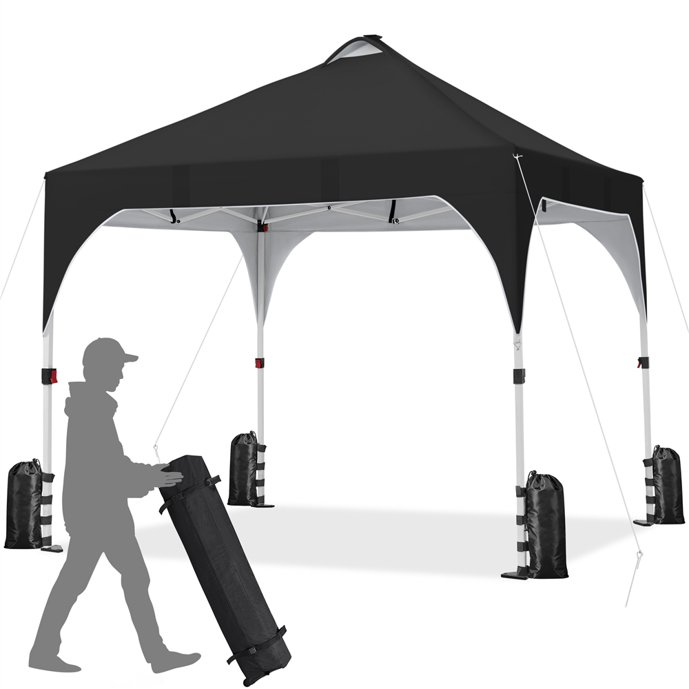 Black 10×10ft Canopy Tent with 17 Solar LED Lights Q6953