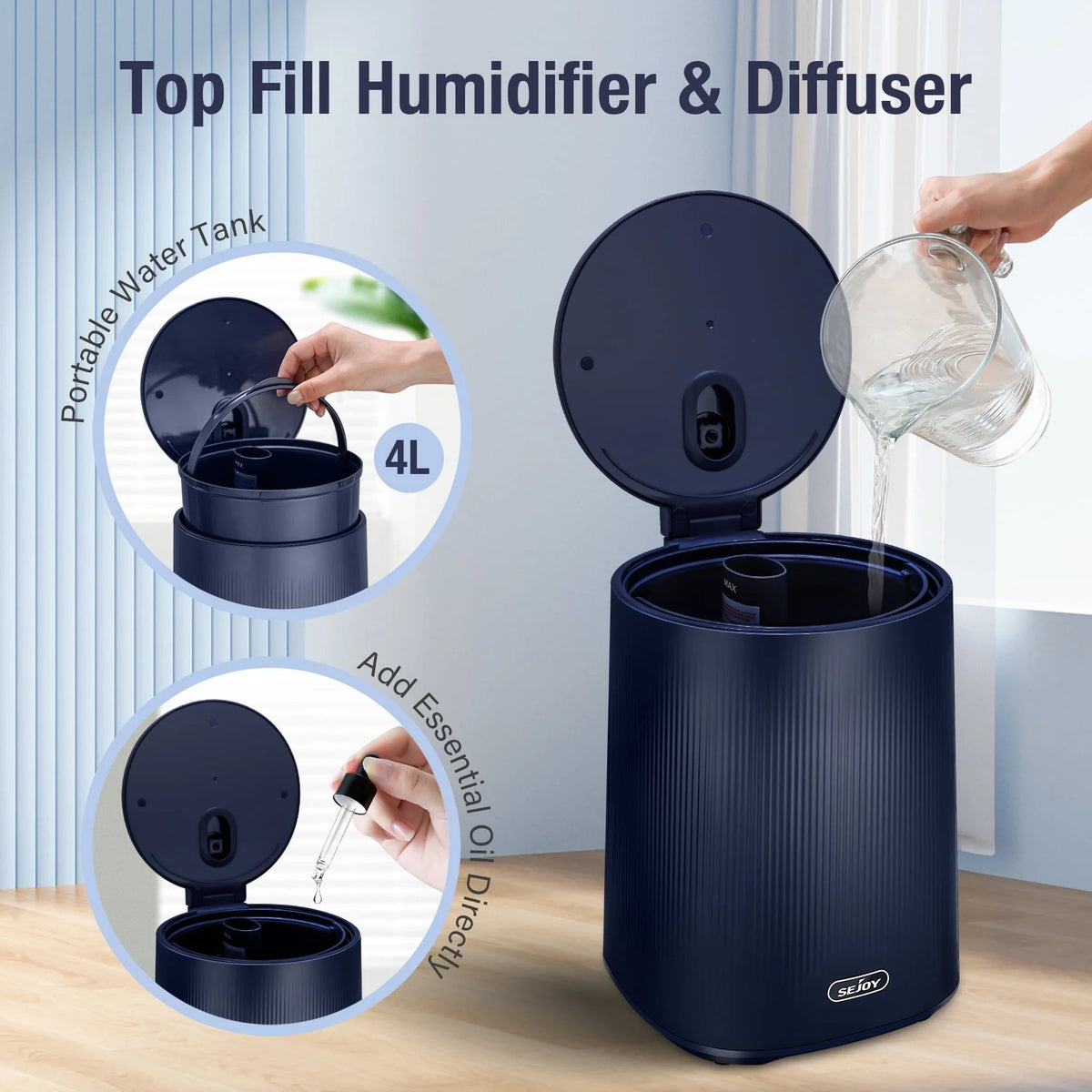4L Top Fill Ultrasonic Cool and Warm Mist Humidifier E6734