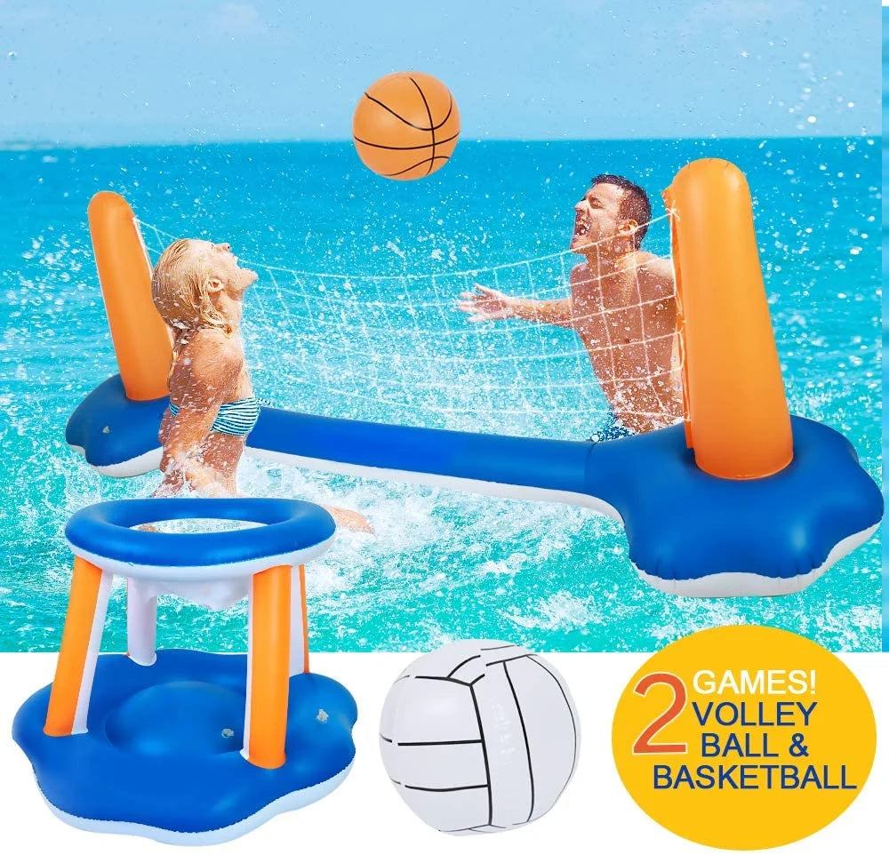 Inflatable Volleyball Net & Basketball Hoops Pool Float Set R151011