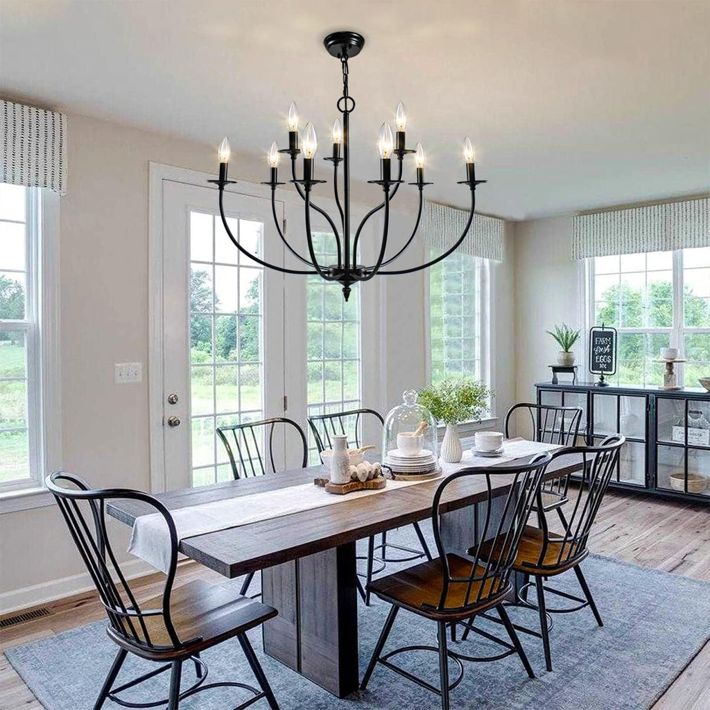 Black 9 Light 2-Tier Iron Chandelier H483393