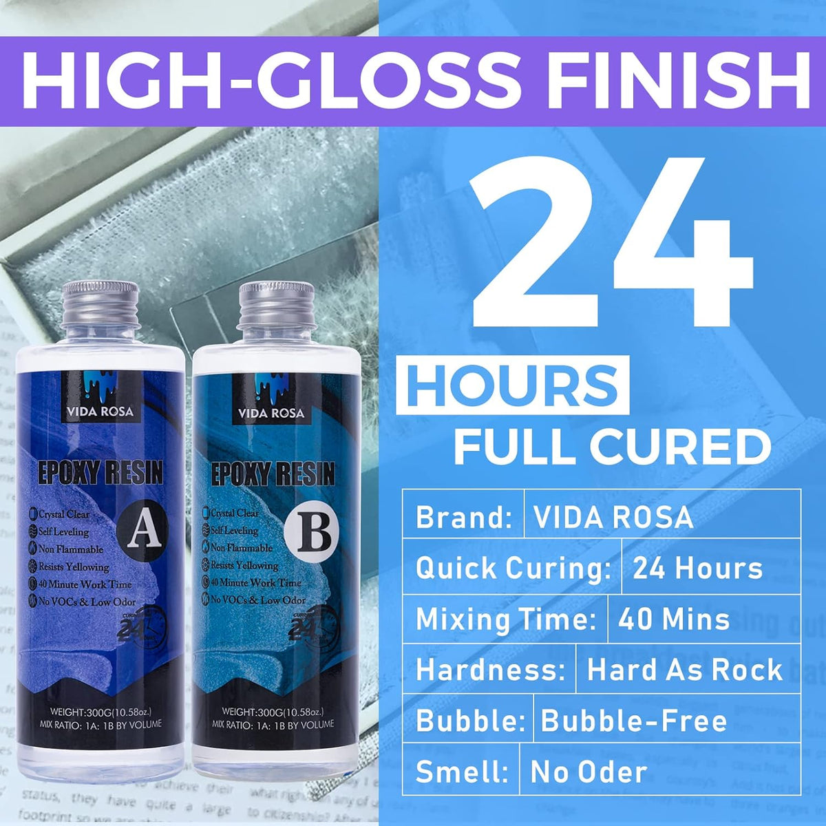 600ml Epoxy Resin Kit with Molds, Dried Flower, Gloves, Measuring Cup, Wooden Sticks I12446