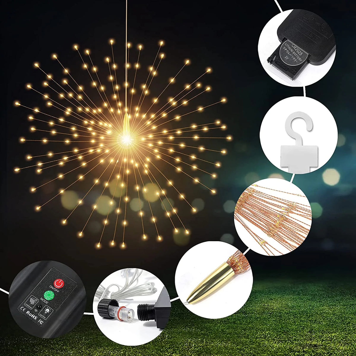 800 Led Solar Starburst Sphere Lights Waterproof Hanging Fairy Light T103012