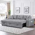 92" Reversible Sleeper Sectional Sofa with Storage Chaise, Light Gray Linen Fabric W3960