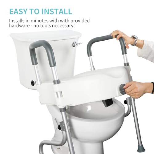 4.5in Raised Toilet Seat with Handles, Heavy Duty Support up to 330lbs, Adjustable Legs K62372