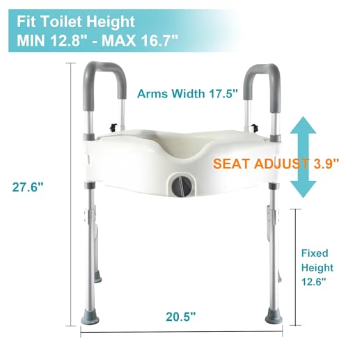 4.5in Raised Toilet Seat with Handles, Heavy Duty Support up to 330lbs, Adjustable Legs K62372