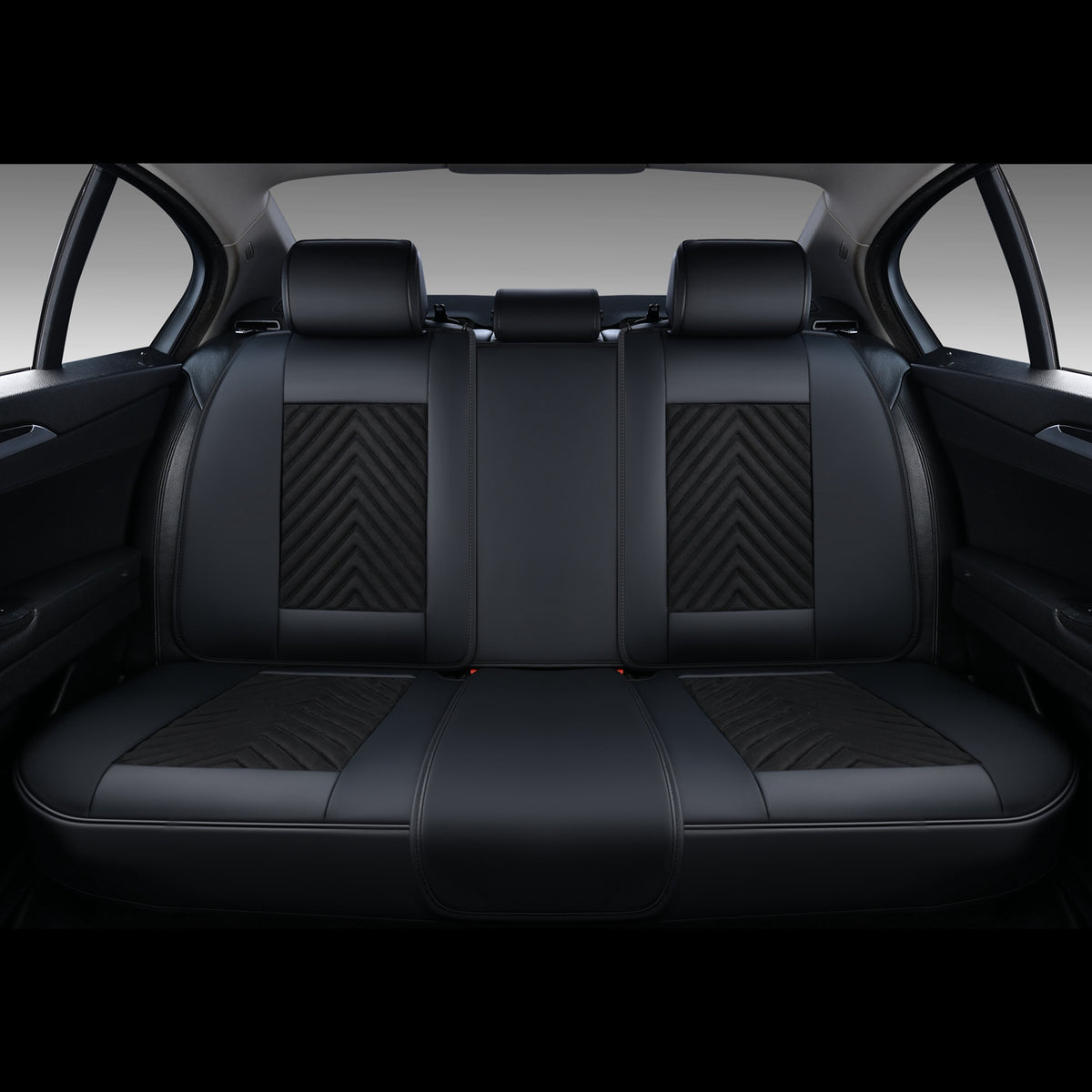 Black Suede and Leather Front and Rear Car Seat Covers, 5 Seats Y303017