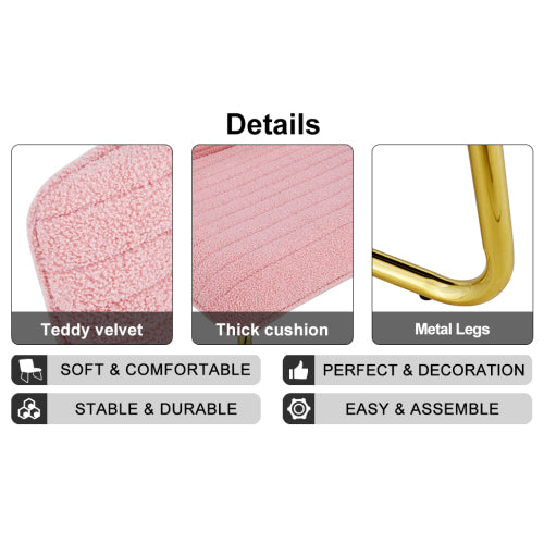 Pink Plush Fabric Single Person Sofa Chair with Golden Metal Legs W41401