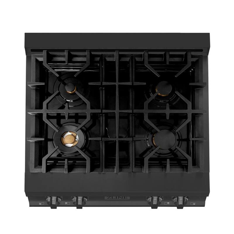 4 Burner Gas Cooktop with Brass Burners in Black Stainless Steel Q25025