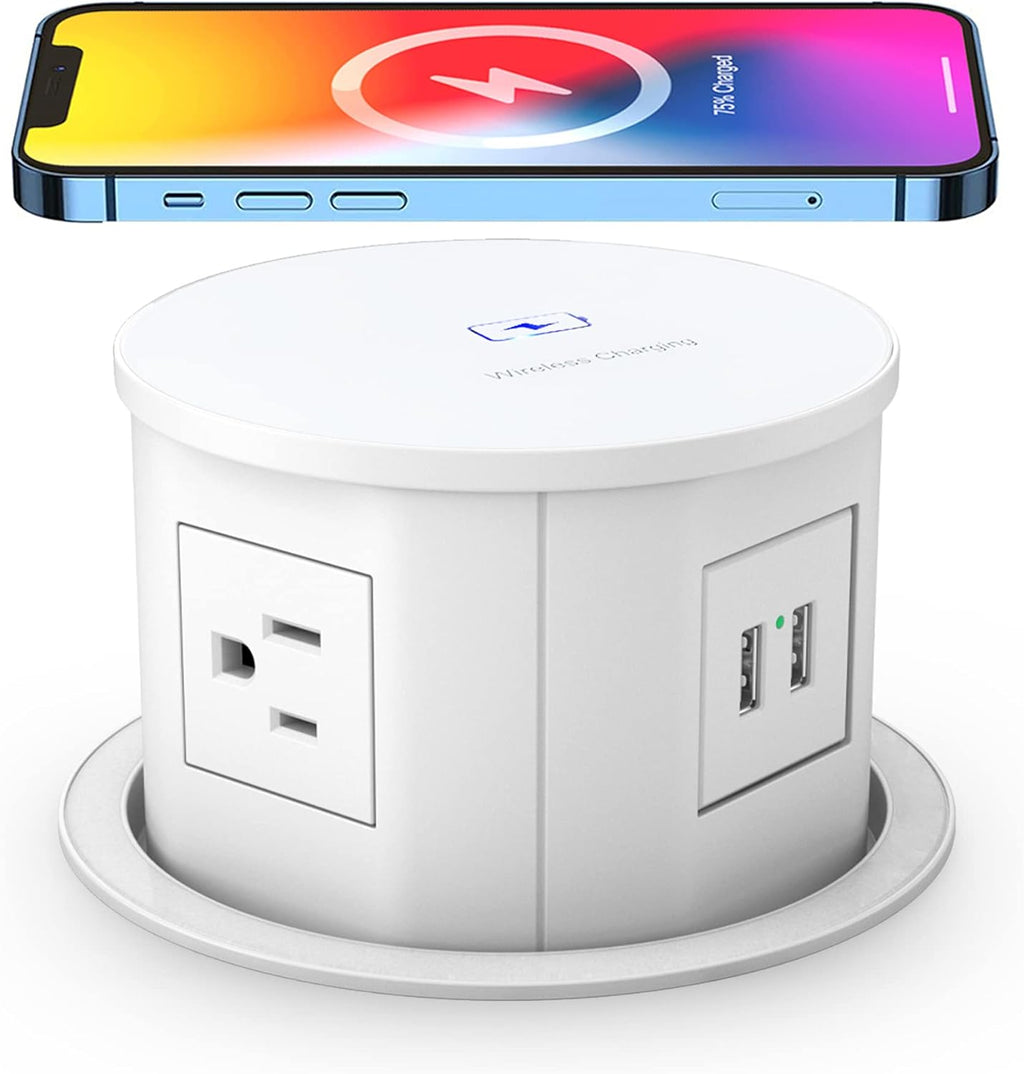 Pop Up Power Outlet with 10W Wireless Charger, 4 Outlets, 2 USB O2274