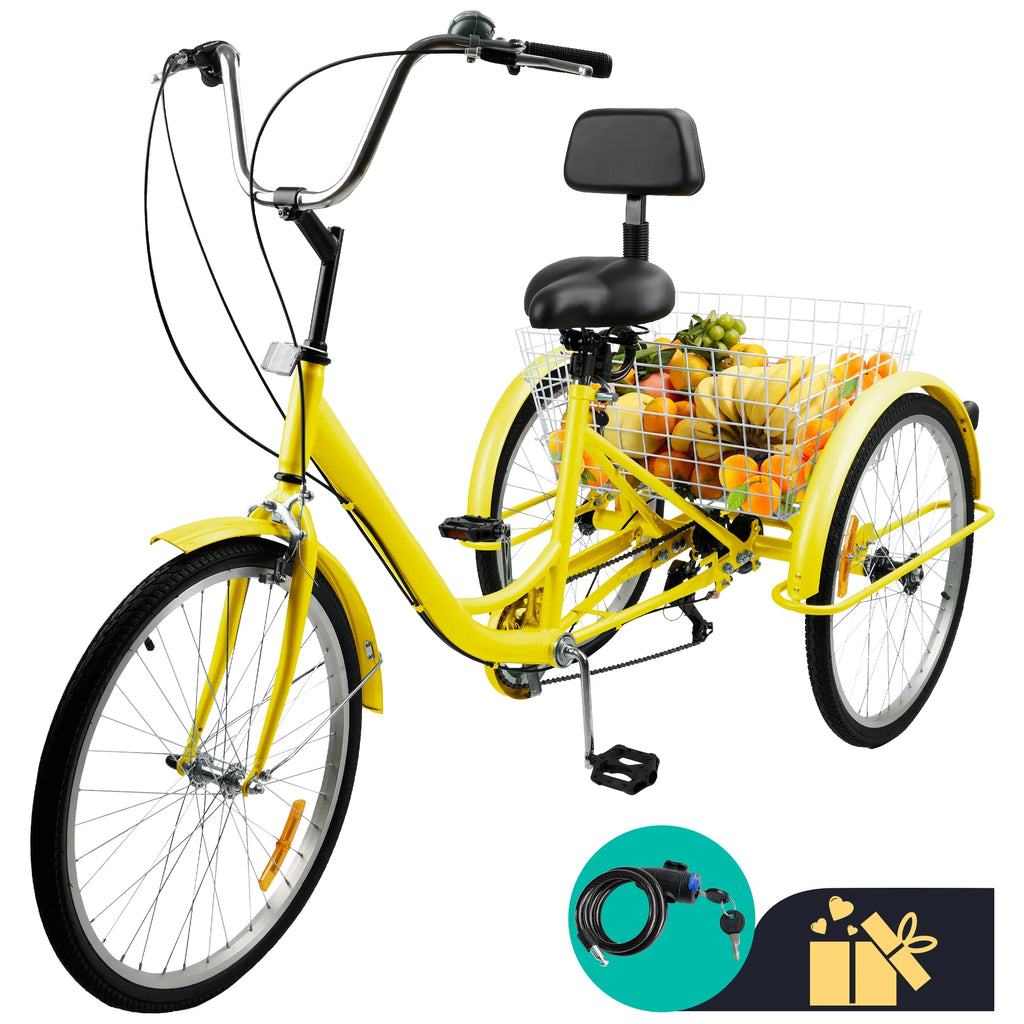 24 Purple 7-Speed Adult Tricycle with Seat and Rear Basket I606772