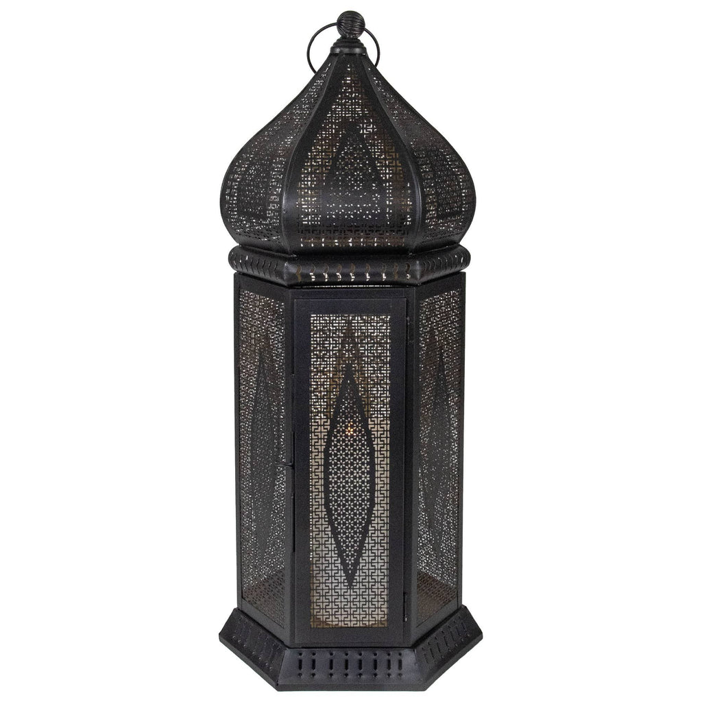 Black and Gold Cut-Out Pillar Candle Lantern E488950