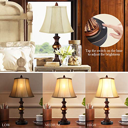 Bronze Table Lamp Set of 2 with Faux Silk Shade Q30917