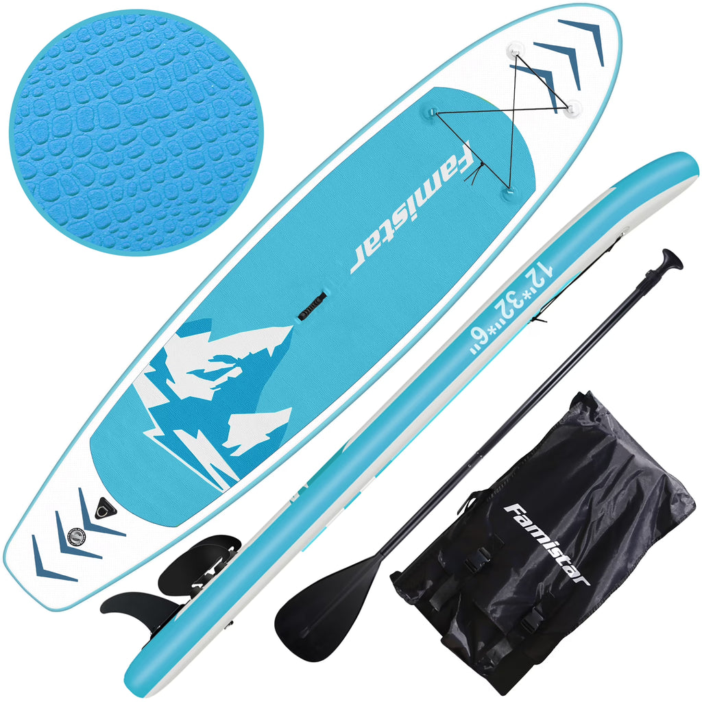 12' Inflatable Stand Up Paddle Board with 3 Fins, Adjustable Paddle, Pump & Carrying Backpack E129226