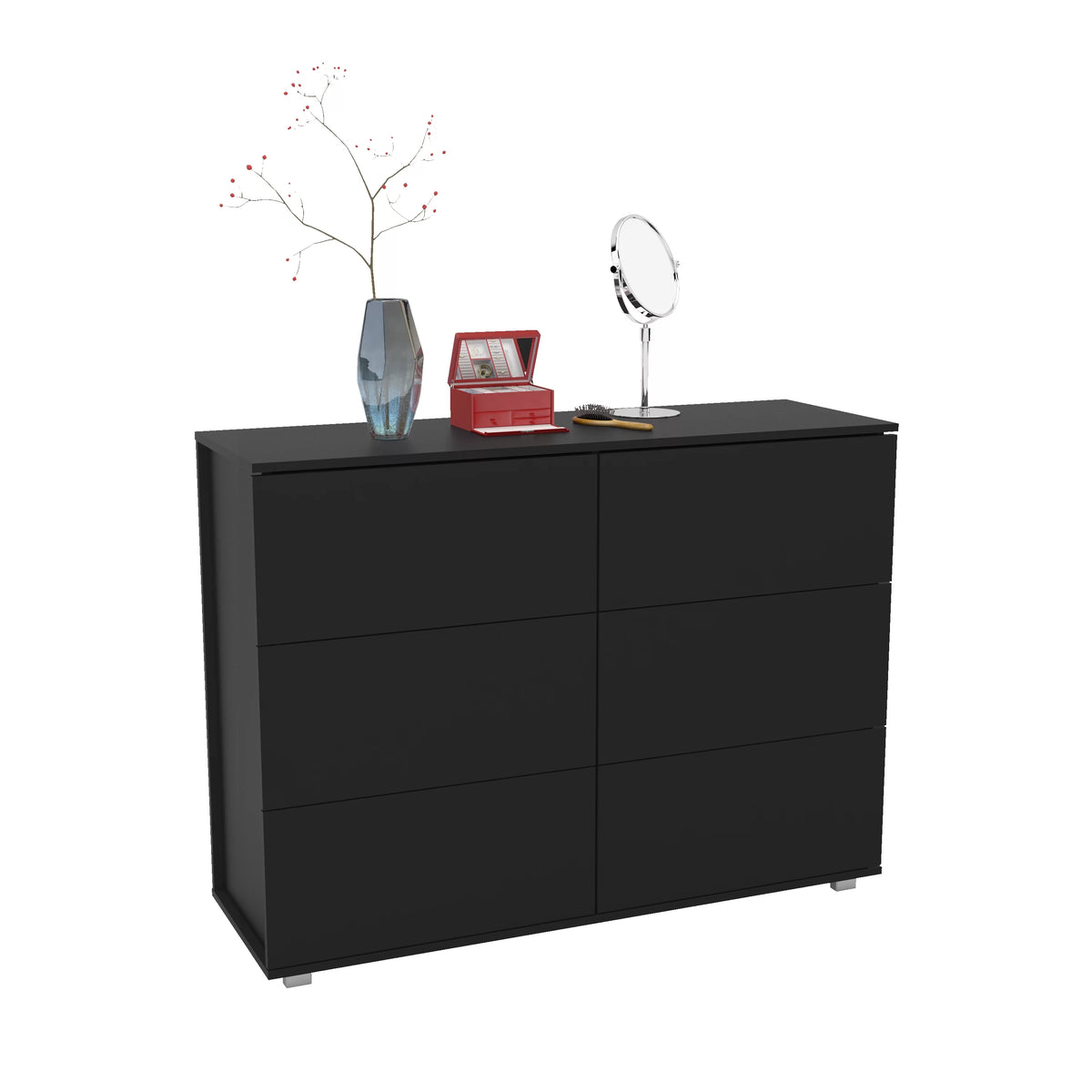 White 6 Drawer Wood Double Dresser P6610