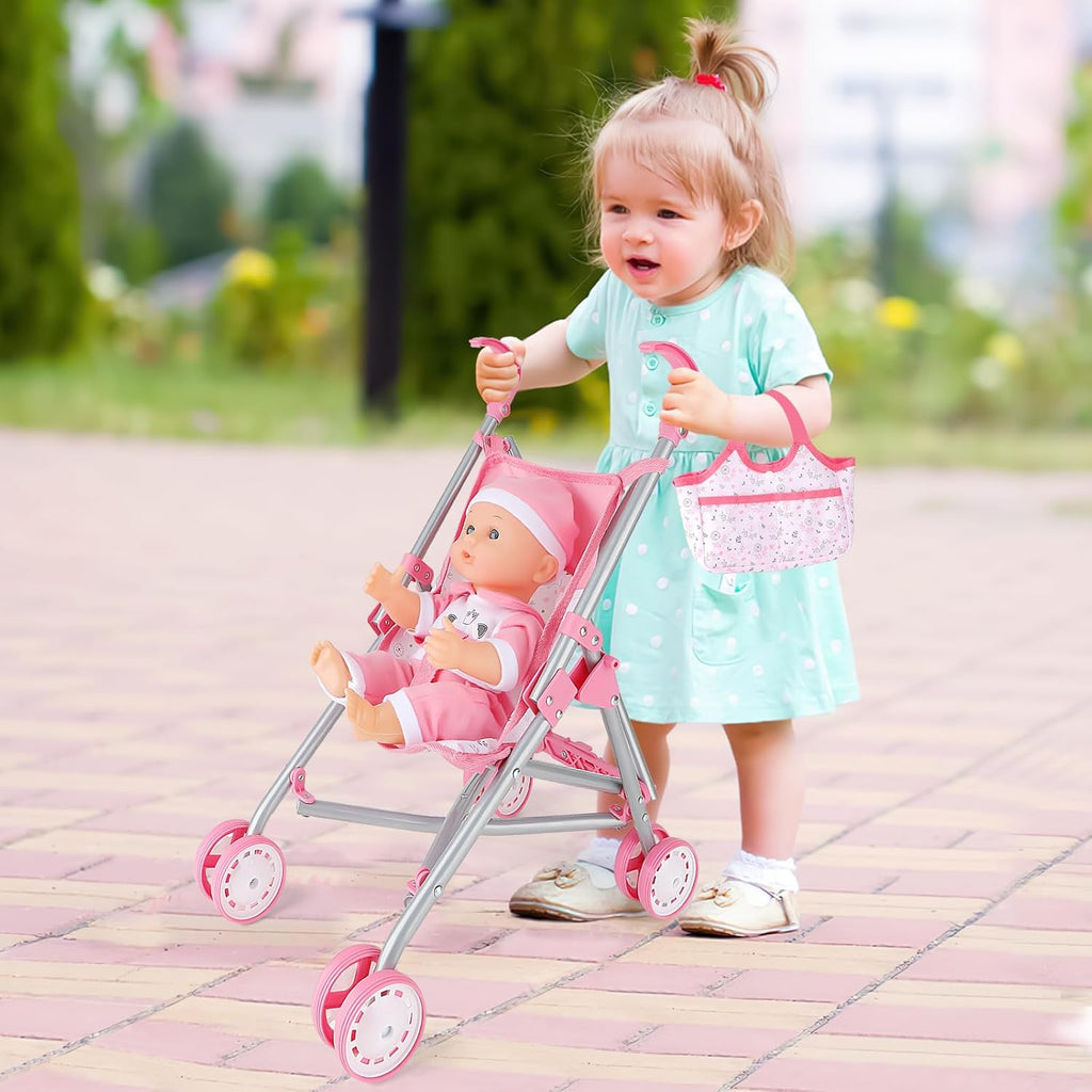 Baby Doll Stroller Crib Bed Nursery Role Play Set with Play Mat, Travel Cot, Bouncer, Foldable Stroller and Travel Bag G771