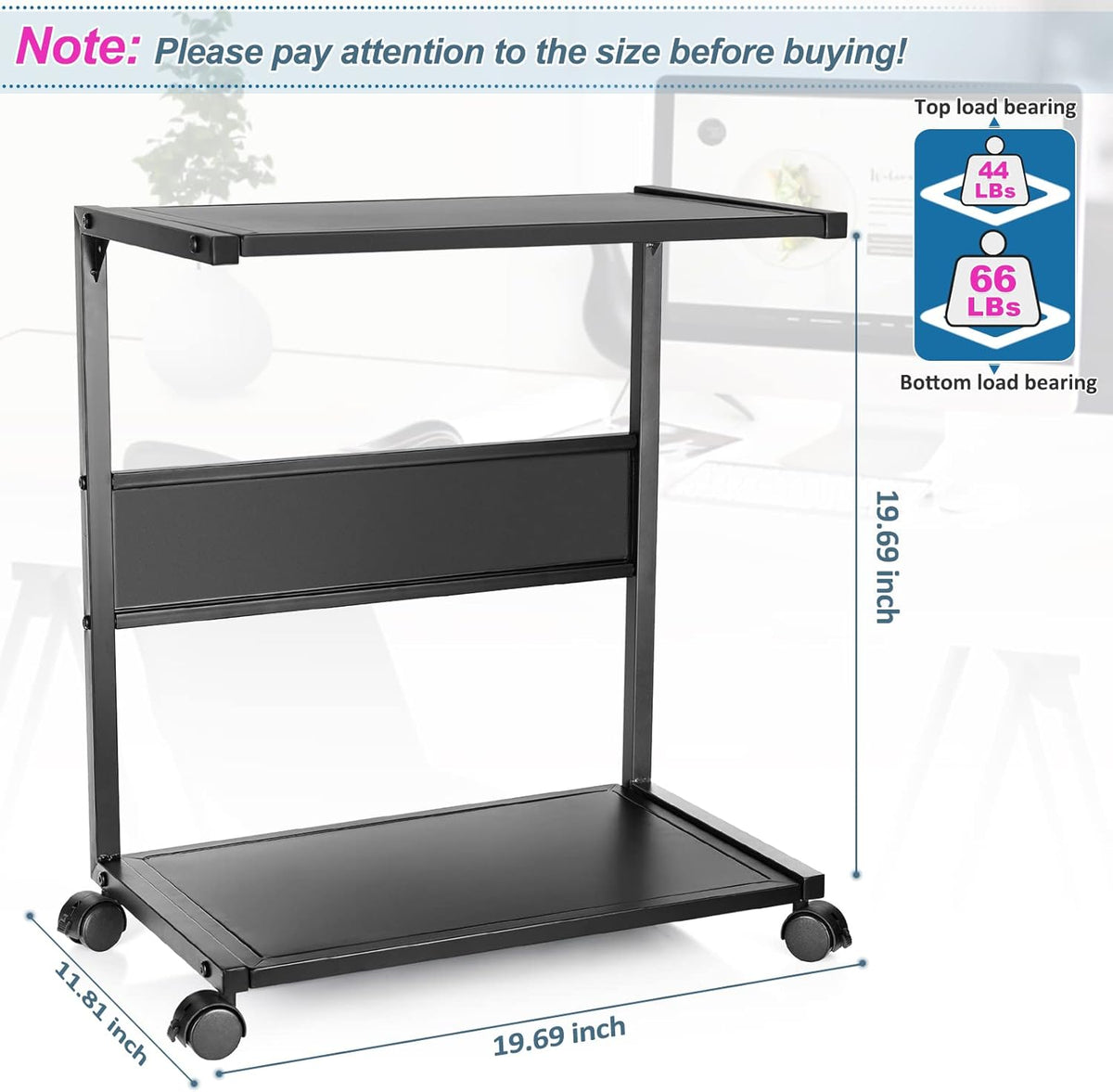 Iron 2-Tier Computer Tower Stand with Locking Caster Wheels P6477