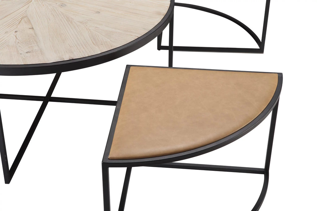 Black Round Coffee Table with 4 Nesting Stools G74040
