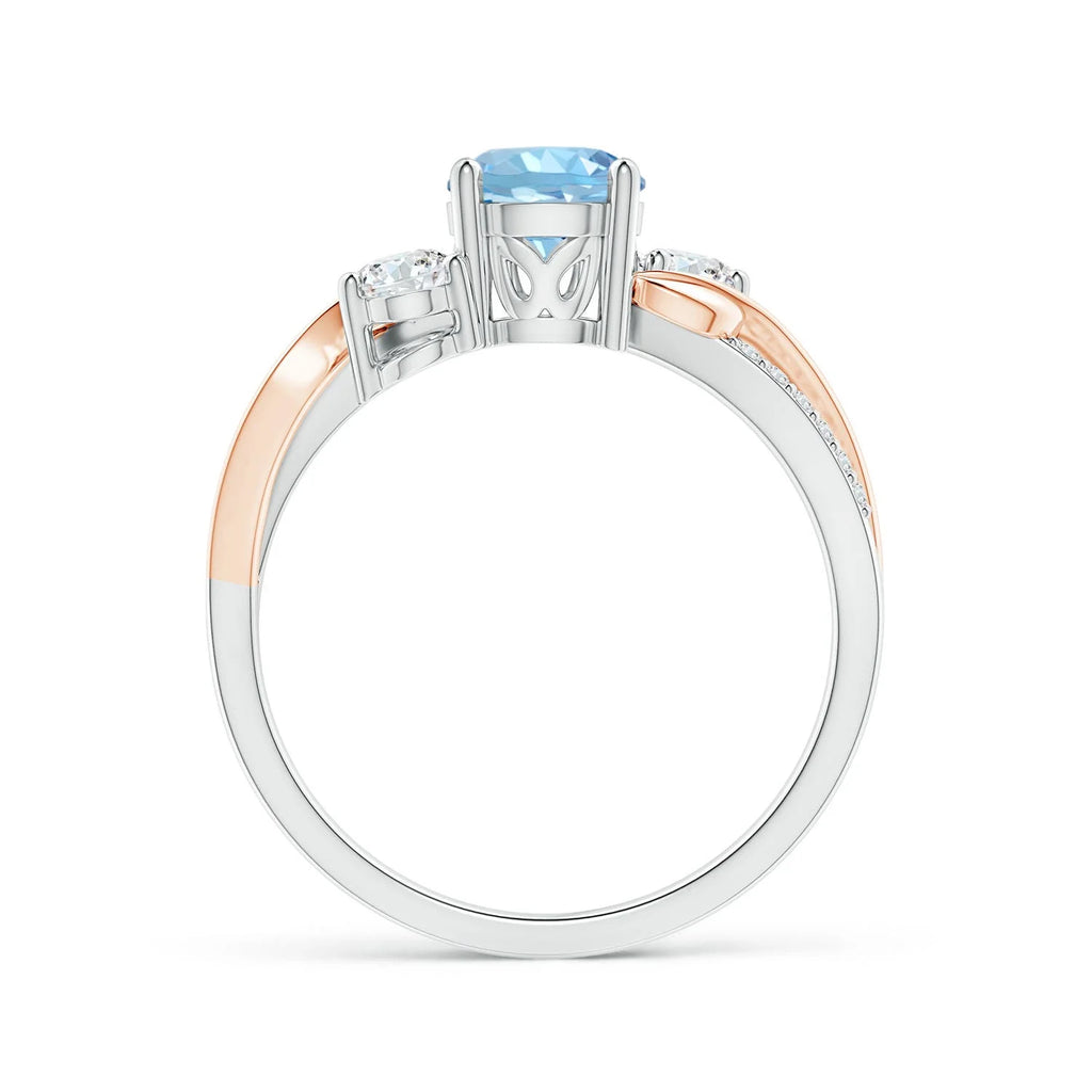 Natural Aquamarine & Diamond Ring in 14K White & Rose Gold, Size 7.5, 6mm Q781