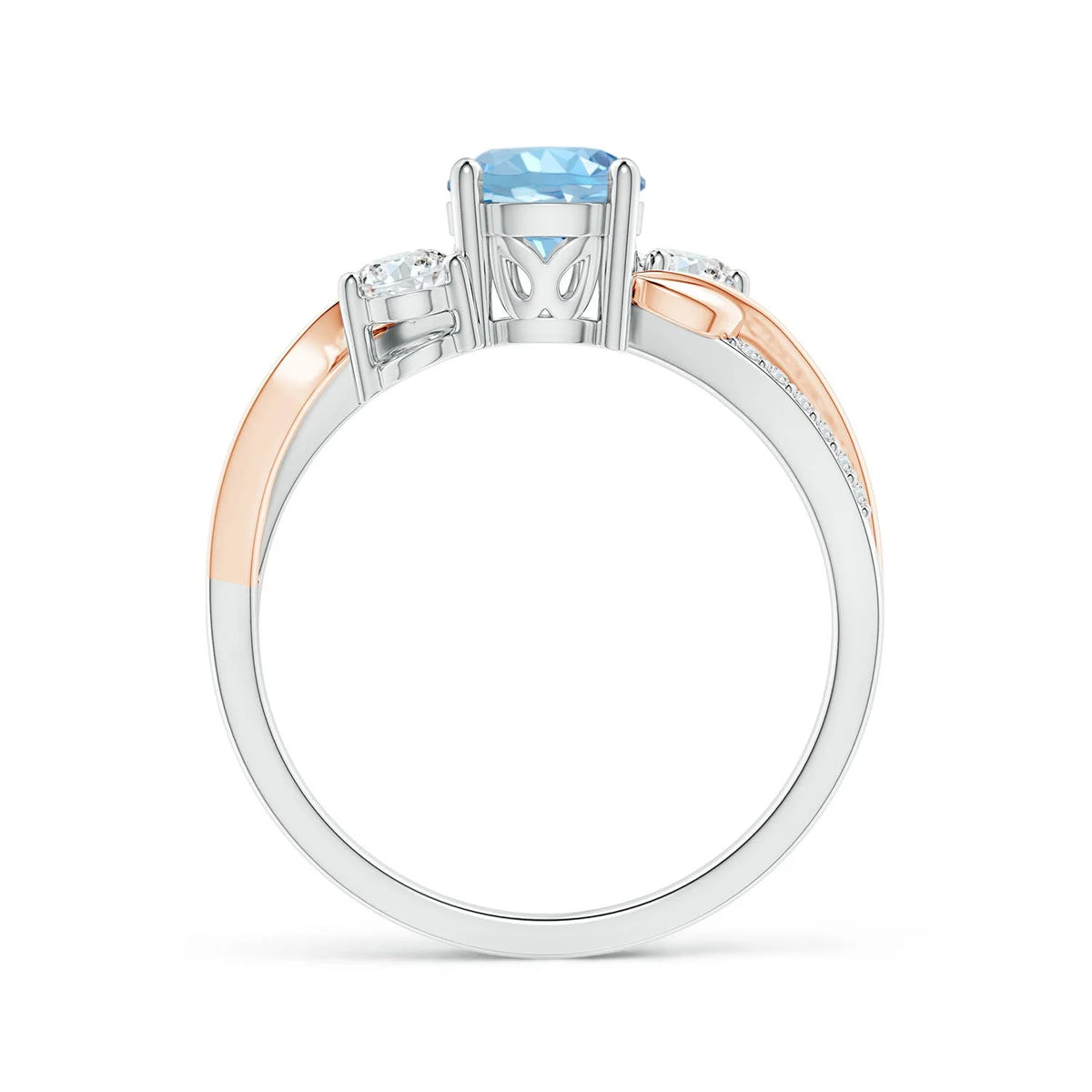 Natural Aquamarine & Diamond Ring in 14K White & Rose Gold, Size 7.5, 6mm Q781