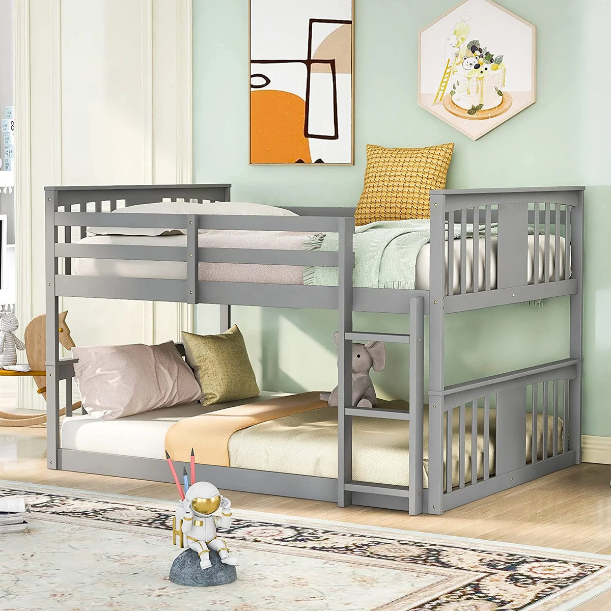 Low Bunk Bed with Headboard and Ladder Y625