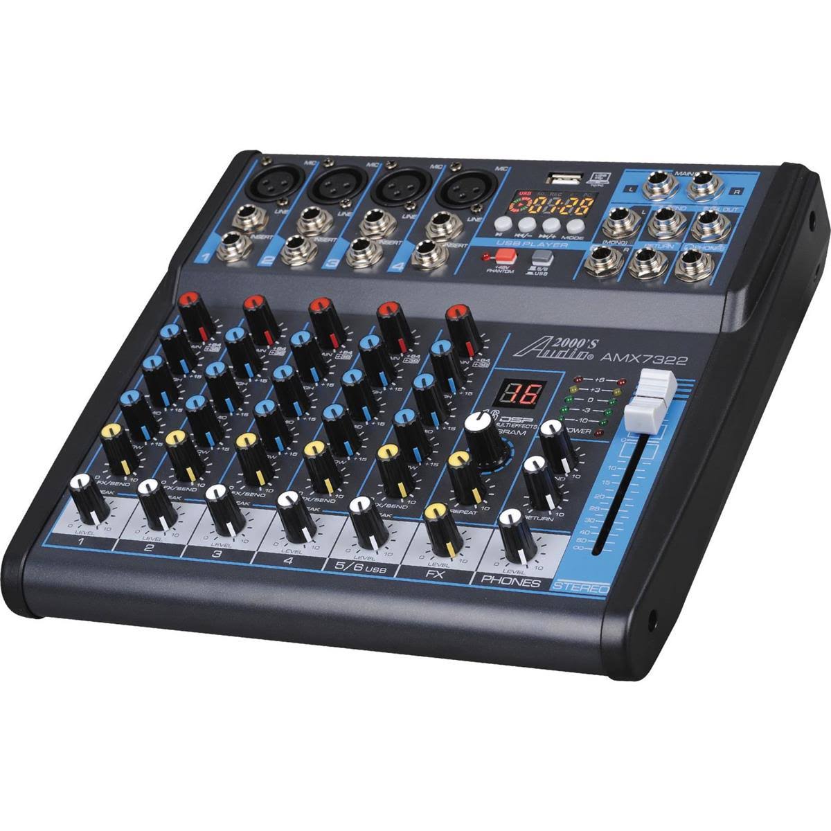 Professional Six-Channel Audio Mixer with USB Interface, Bluetooth, and DSP Sound Effects V324031