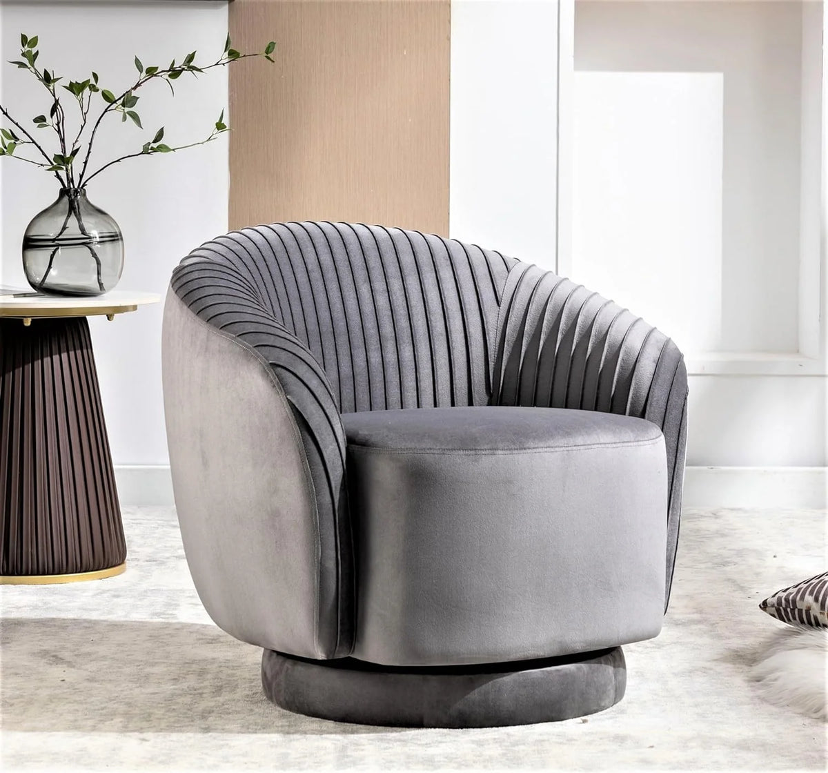 Modern Barrel Swivel Velvet Chair H39950