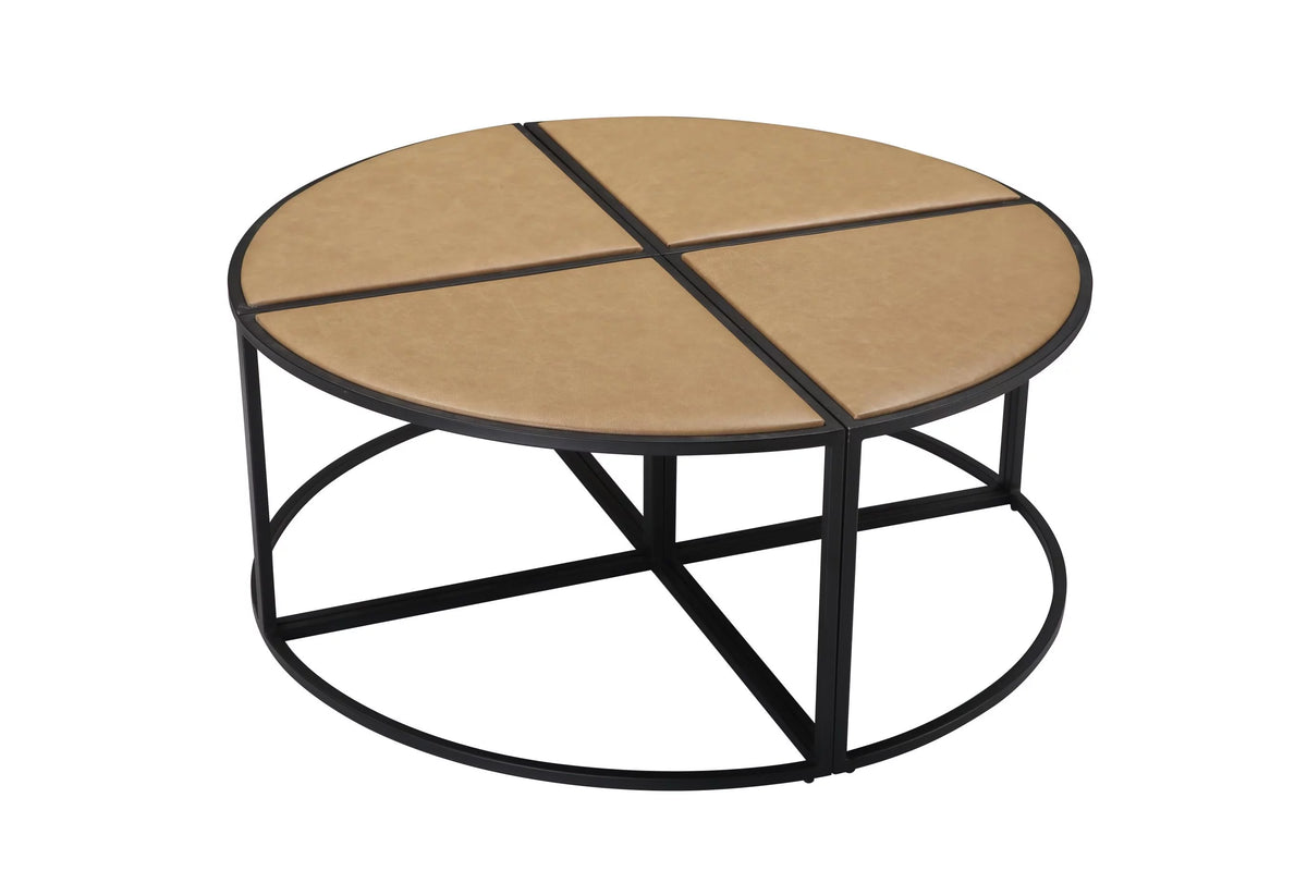 Black Round Coffee Table with 4 Nesting Stools G74040