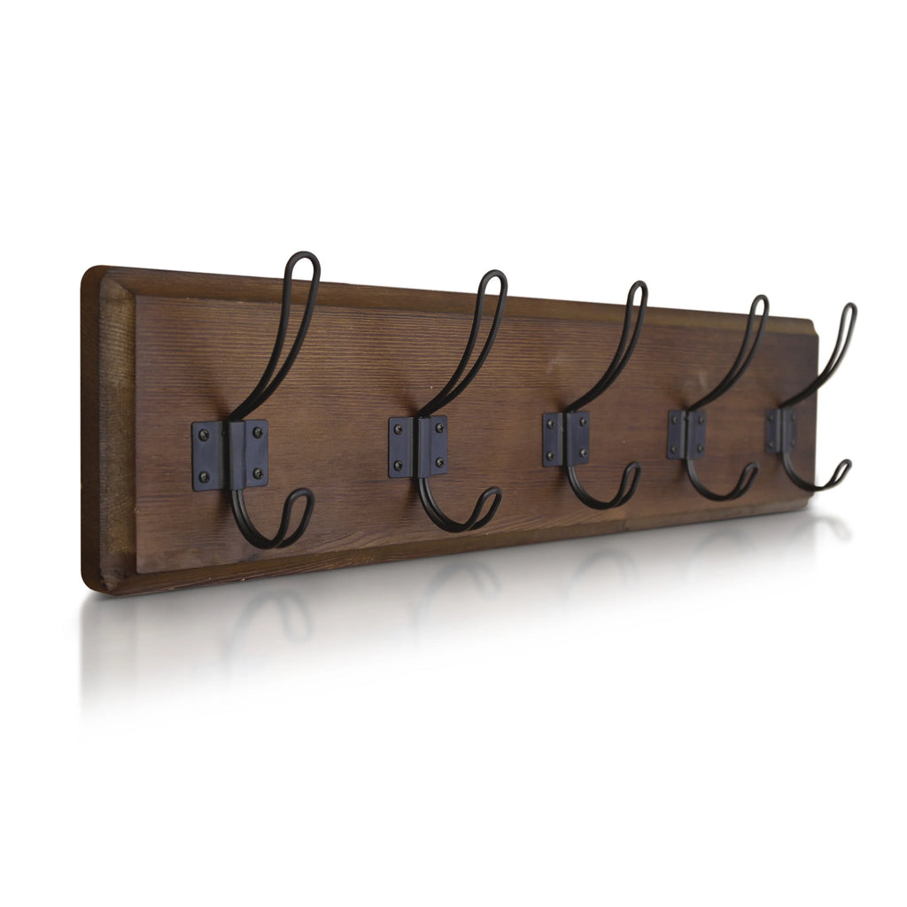 Rustic Brown Wall Mount Coat Rack with 5 Hooks M60710