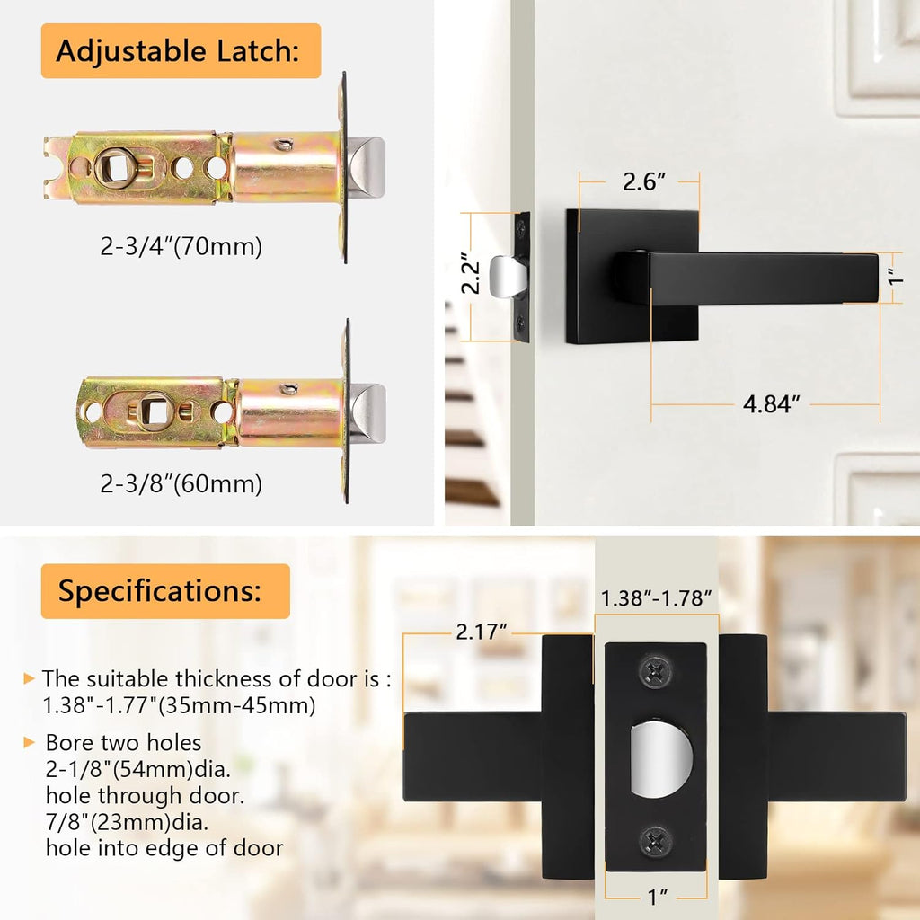 2 Pack Matte Black Square Interior Door Levers P96548