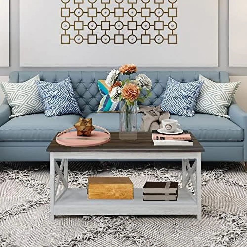 Vintage White 2-Tier Wood Coffee Table J8501