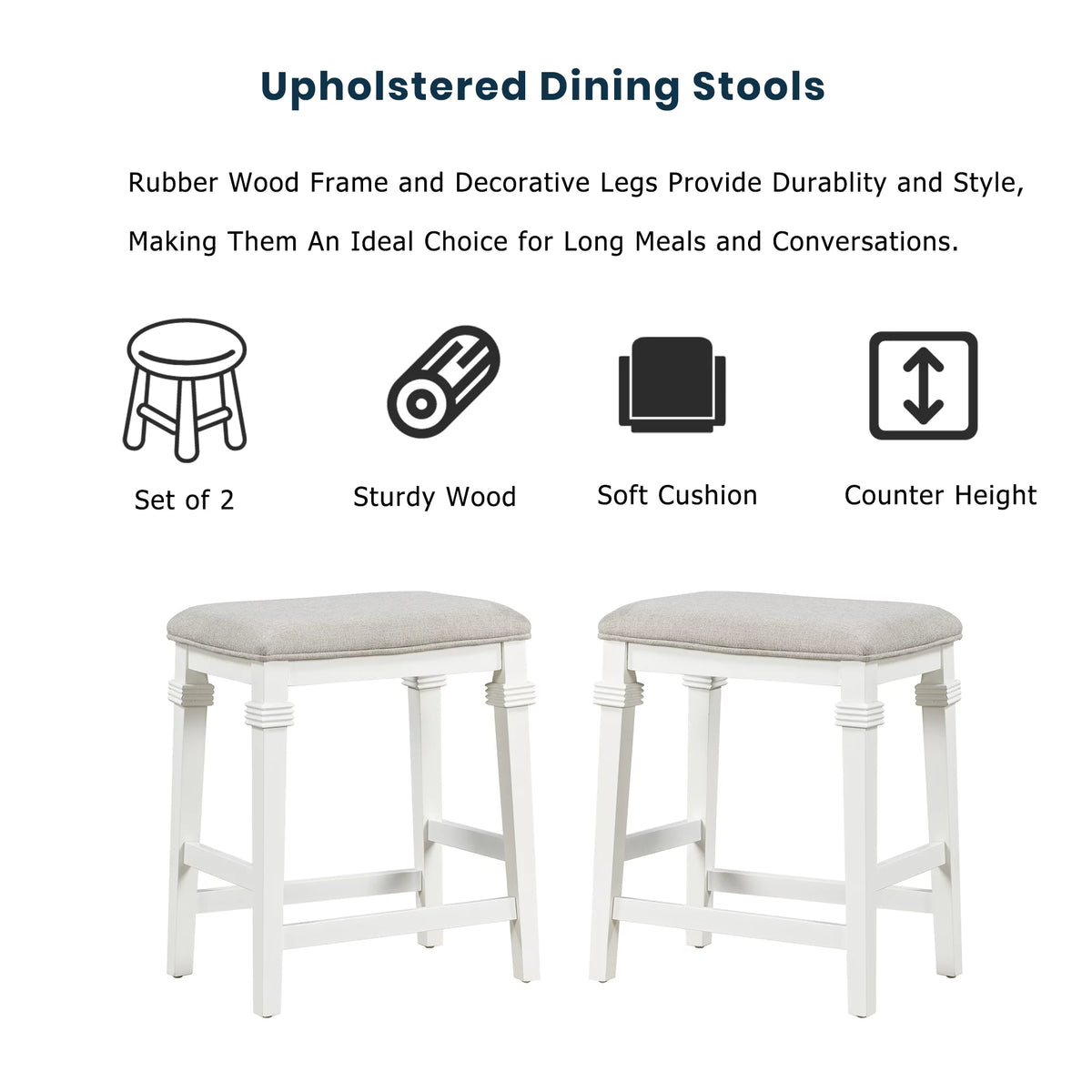 White 3-piece Rubber Wood Kitchen Island Set with 2 Seats R239573