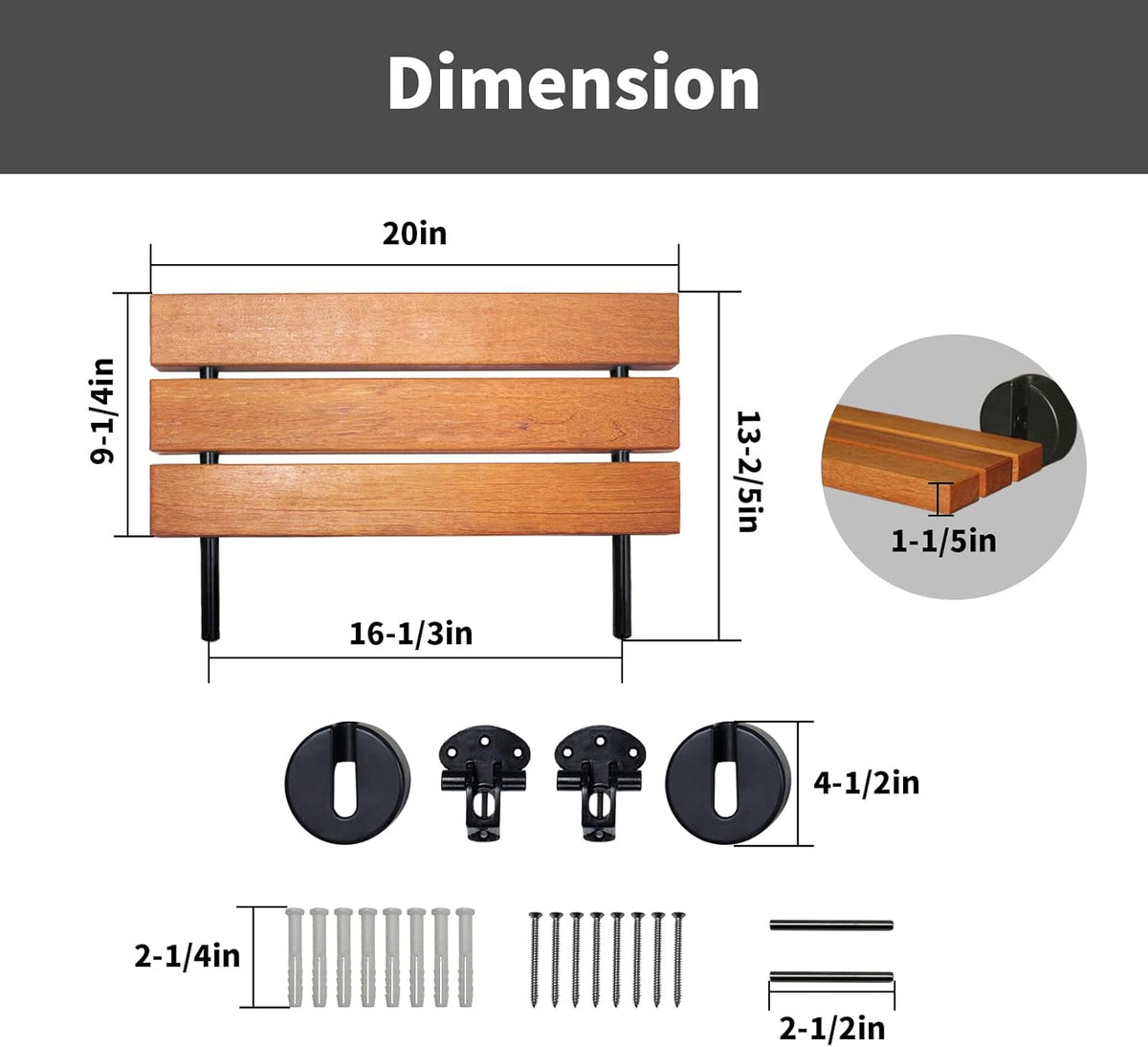 Folding Teak Shower Seat Wall Mounted T834