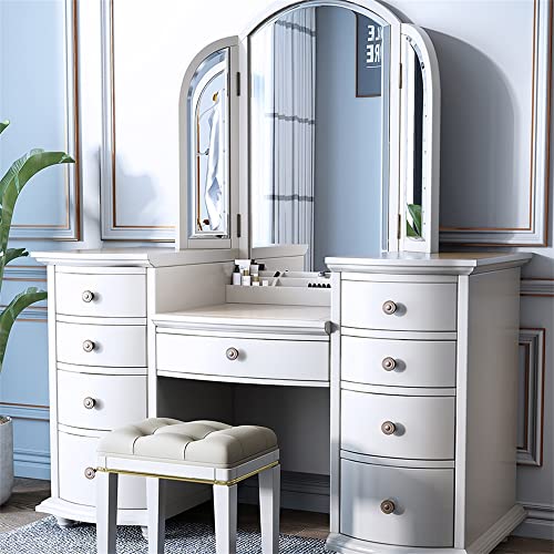 9 Drawer Vanity Table and Stool Set with LED Light U175994