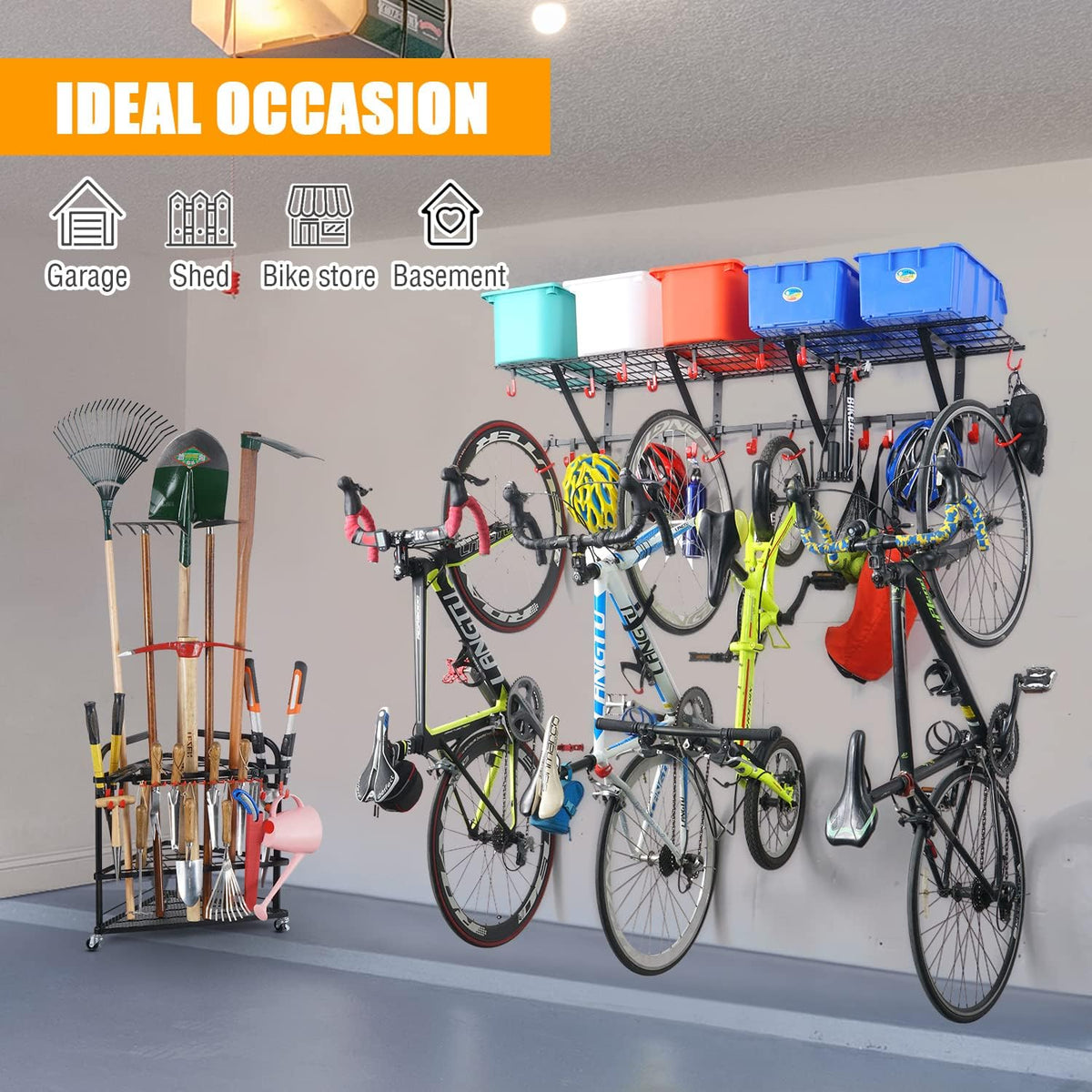 2-Pack Powder Coated Steel Garage Wall Shelving with Bike Hooks W28258