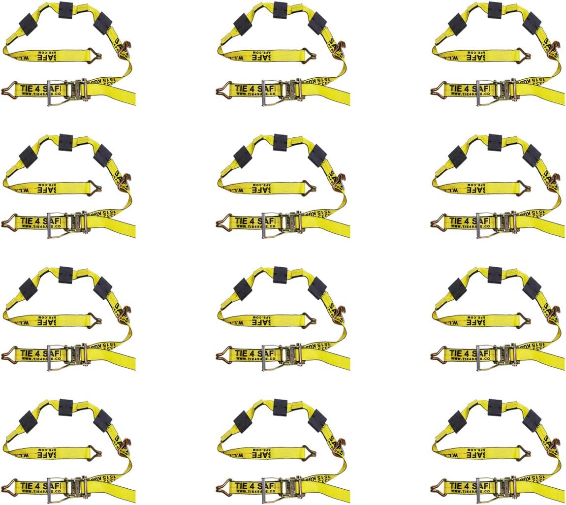 4-Pack 2 x 10' Yellow Wheel Ratchet Strap B923