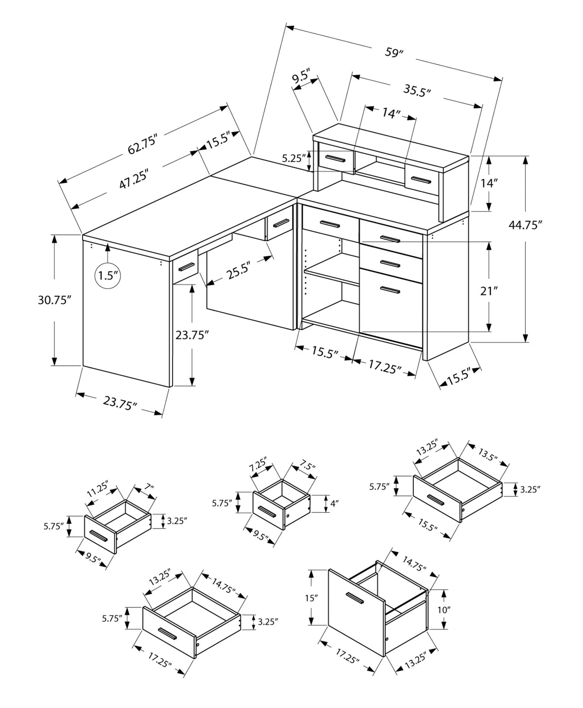 44.75 in. Reclaimed Wood Computer Desk L2105