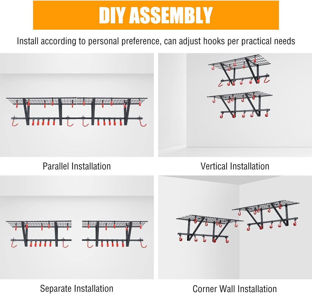 2-Pack Powder Coated Steel Garage Wall Shelving with Bike Hooks W28258