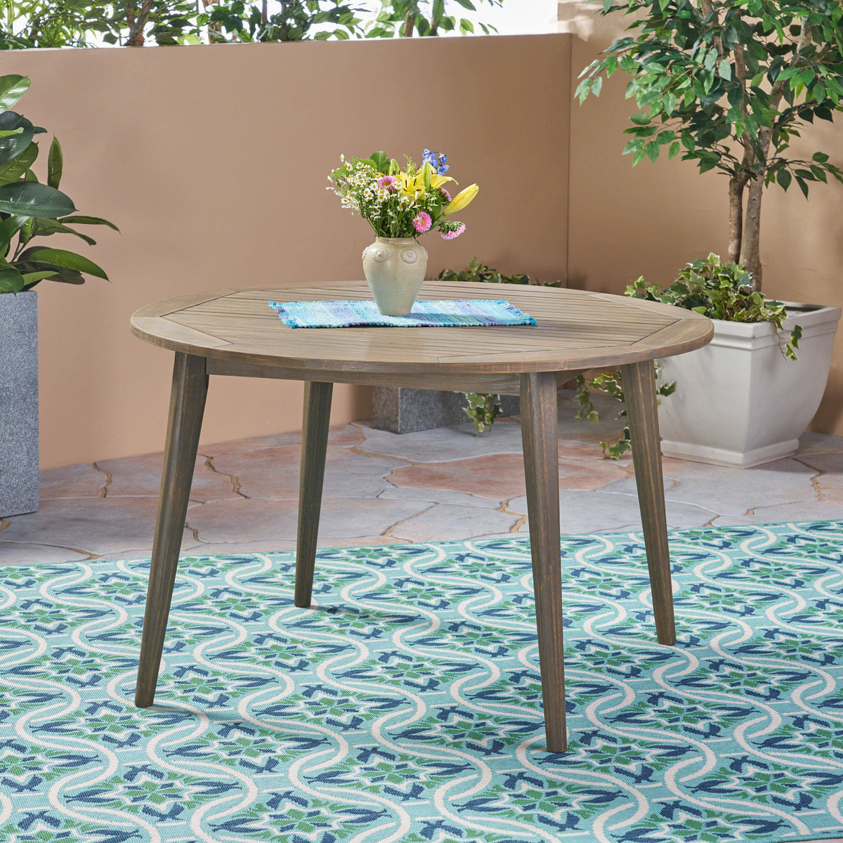 Gray Acacia Wood Round Dining Table O2300