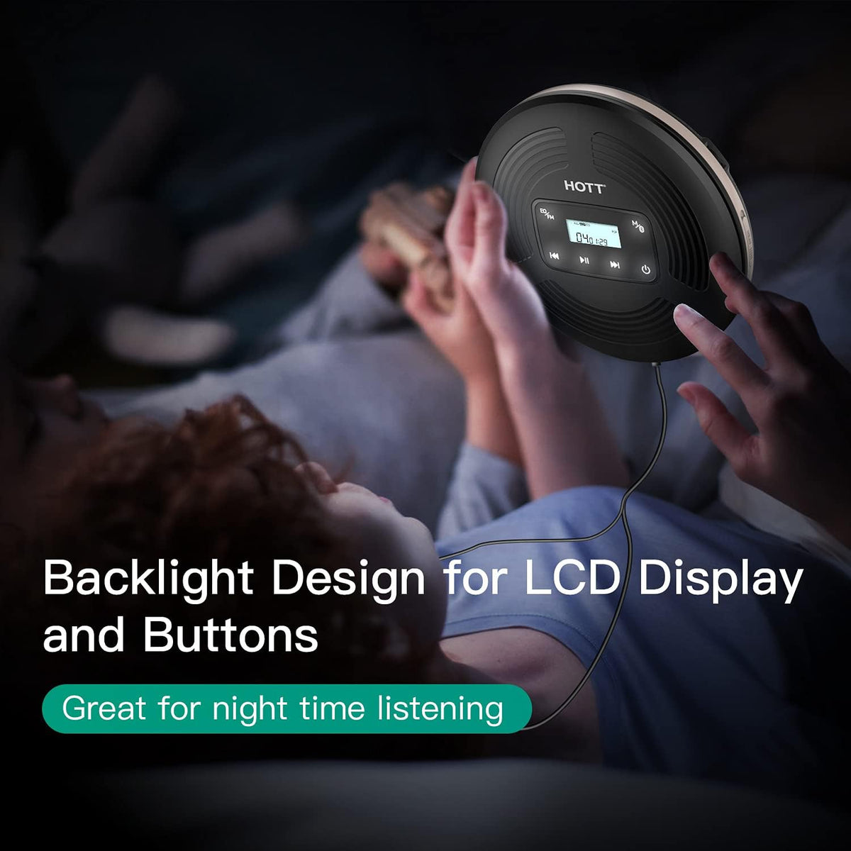 Portable CD Player Rechargeable Touch Buttons Black K2719