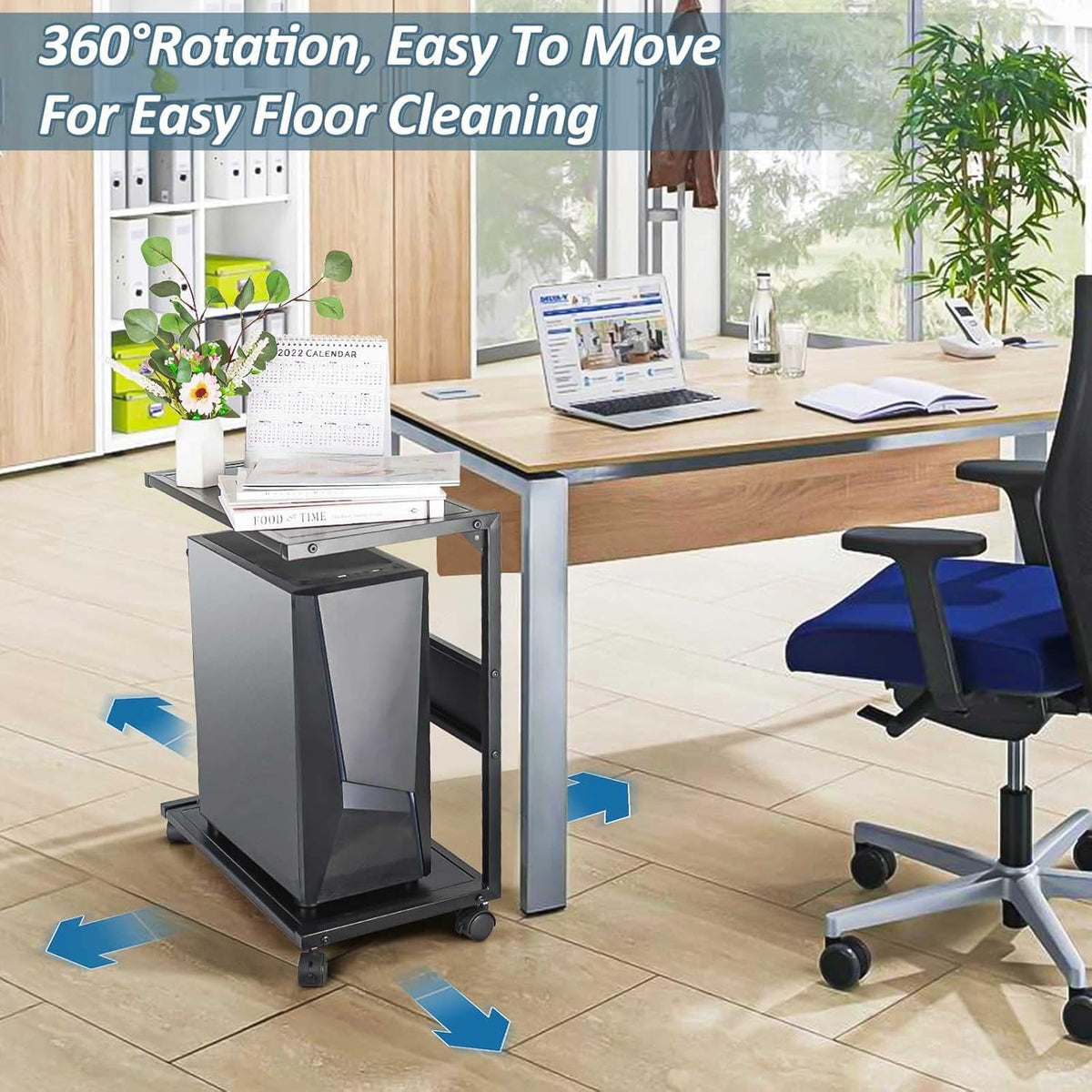 Iron 2-Tier Computer Tower Stand with Locking Caster Wheels P6477
