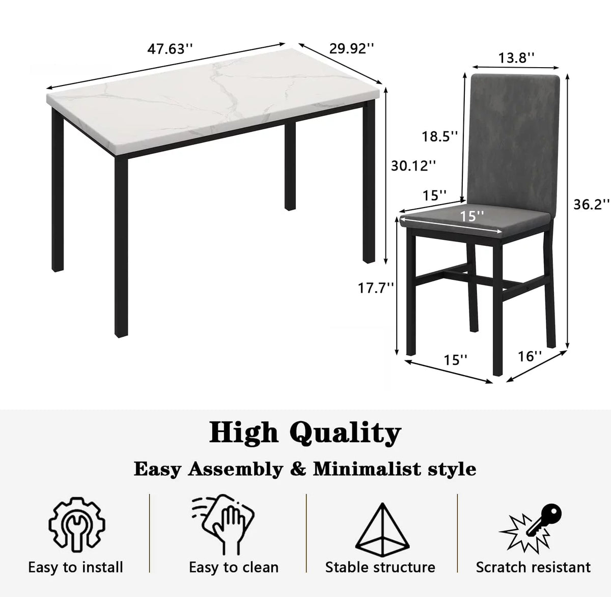 Faux Marble Dining Table Set for 4 T605466