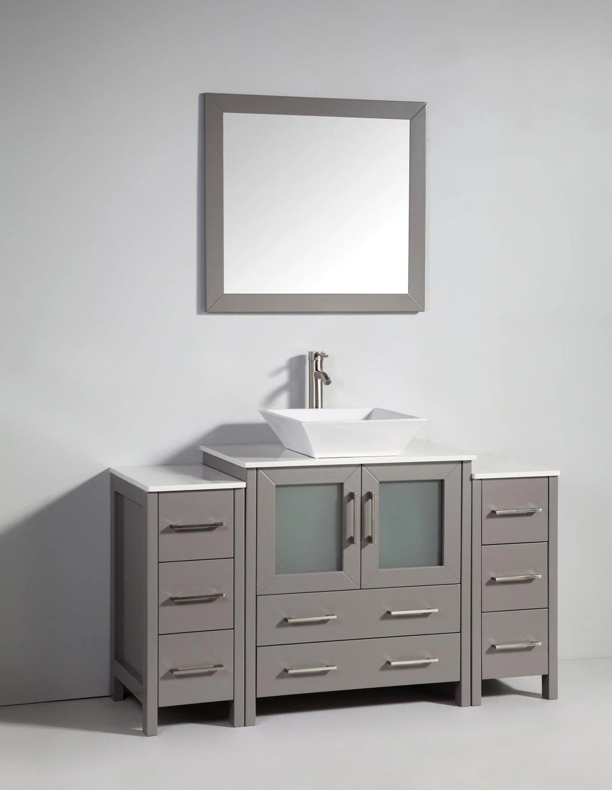 54 in. Grey Single Sink Ceramic Vanity Cabinet with Mirror O778