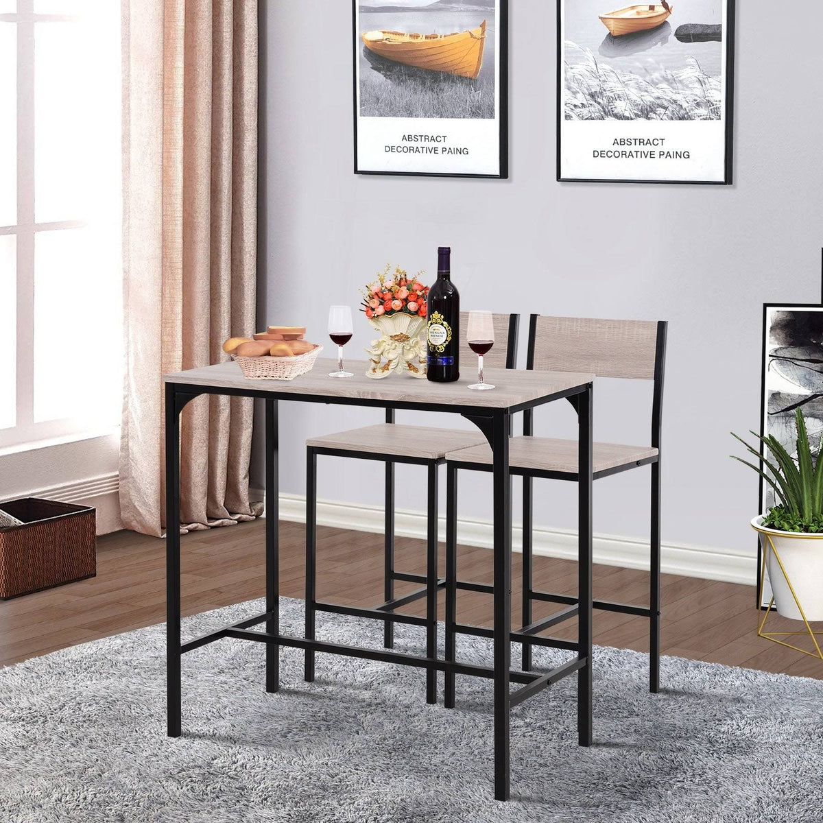 Industrial Counter Height 3-Piece Dining Set - Black - Rectangular J86070