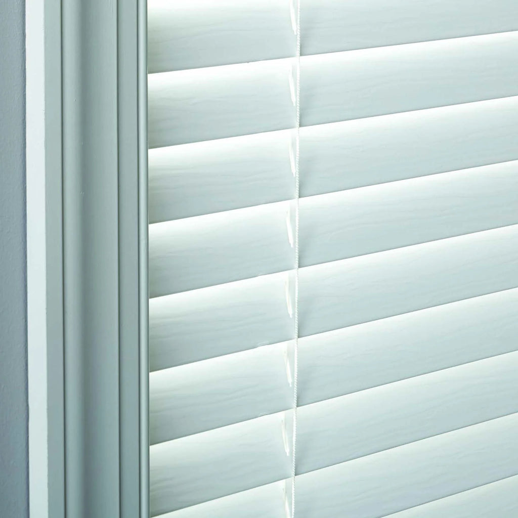 White Cordless Faux Wood Horizontal Blinds J842