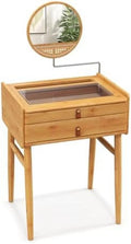 Vanity Desk with Rotating Mirror 2 Drawers Tempered Glass Tabletop X13002